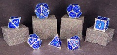 Fifteen4Two Ventures 7pc Solid Metal Dice Set Brilliant Blood Dagger Blue w/Tin Case